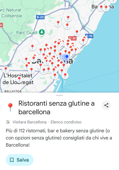 Mappa dei ristoranti senza glutine di Barcellona